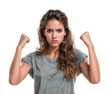 Empowered woman expressing anger portrait neutral isolated on transparent background