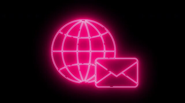 envelope icon on the monitor and globe icon with neon effect