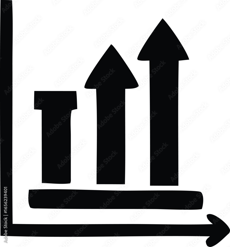 Poster simple black and white bar chart illustrating upward trends and growth with arrows symbolizing progr