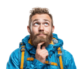 Adventurous man contemplating outdoors isolated on transparent background