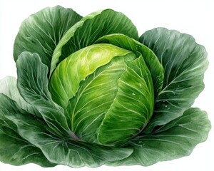 Fototapeta premium Watercolor Cabbage. Vintage Botanical Illustration of Organic Green Food