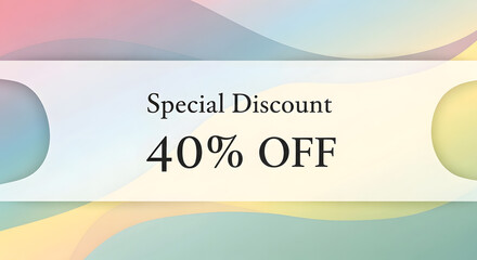 Dynamic abstract banner for a special 40% discount. Announce limited-time offers and engage customers effectively with this modern, eye-catching design
