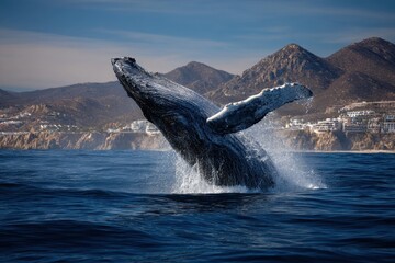 Fototapeta premium Whale California. Humpback Whale Breaching in Ocean, Maui. Wildlife in Action
