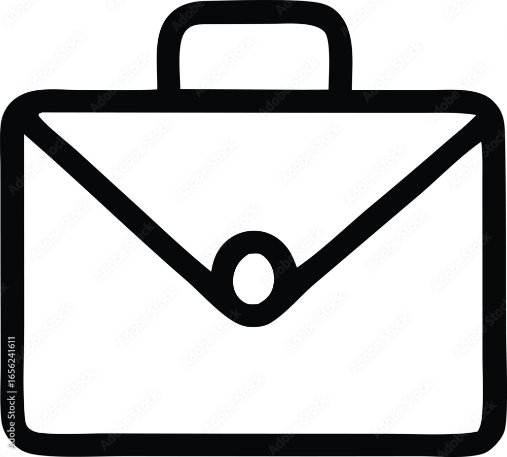 Poster simple black and white line art icon of a classic briefcase or attache case with a top handle and cl