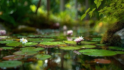 Lush pond in a tranquil forest