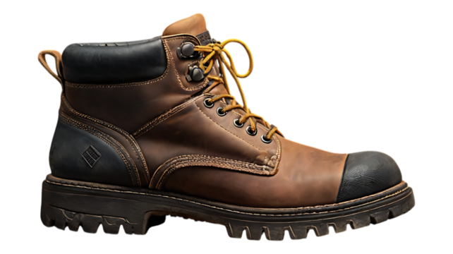 Premium leather work boots for men durable construction footwear safety toe lace up ankle support 95 on transparent background