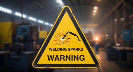 Welding Sparks Warning Sign - Industrial Safety Alert
