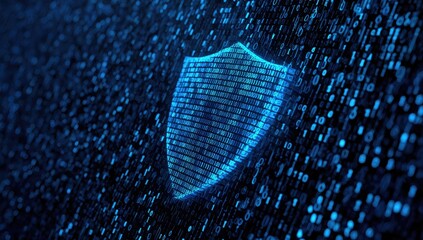 Digital shield overlaying binary code