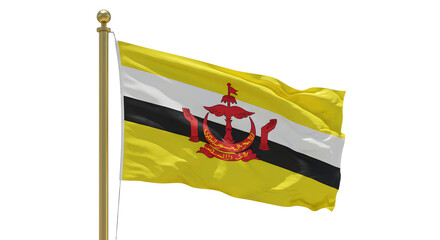 Flag of Brunei waving on flagpole isolated on white background, national symbol of Brunei Darussalam, perfect for educational and cultural projects