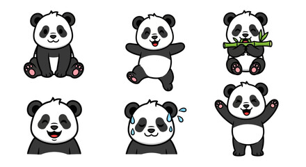 Obraz premium Cute Cartoon Panda Characters with Different Expressions