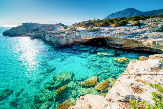 Manolis Bay, Akamas Peninsula, a bay with turquoise waters in the Mediterranean Sea. Cyprus is a tourist island for holidays.	
