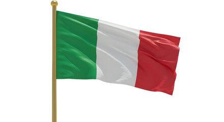 Italian flag waving on a flagpole with green, white, and red vertical stripes, symbolizing Italy and Italian heritage