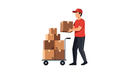 Delivery Man with Packages on Hand Truck Efficient and Fast Shipping Service
