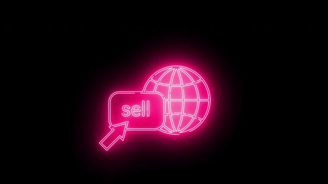 sell button icon and globe icon with neon effect