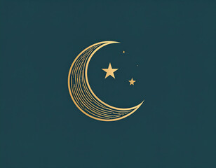 Celestial Serenity: A simple illustration of a golden crescent moon, radiating tranquility and wonder on a deep background.