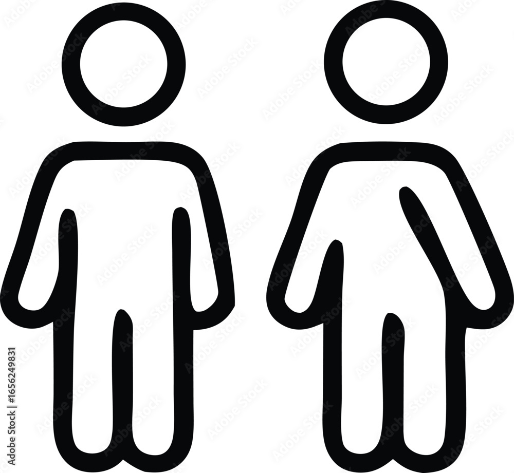 Poster simple line art icons representing two people standing side by side in a clean minimalist style