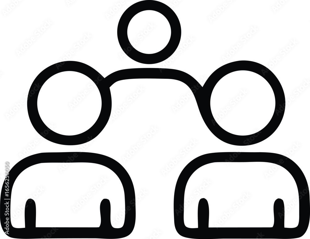 Poster simple line art icon depicting a hierarchical organizational structure with three connected figures 
