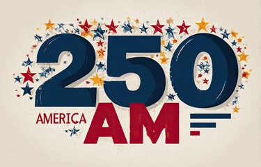 Bold "250 America AM" graphic