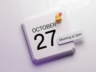 Calendar Reminder Displays Meeting on October 27th at 2pm with Notification Bell Icon Visualized Creatively