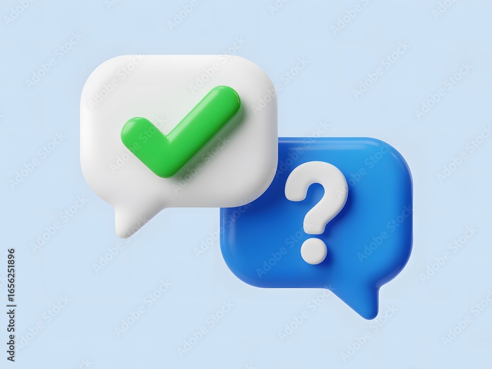 Aufkleber chat bubbles illustration with checkmark and question mark symbols for communication and problem sol