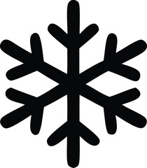 A stark black silhouette of a classic six pointed snowflake symbol against a plain white background representing winter and cold