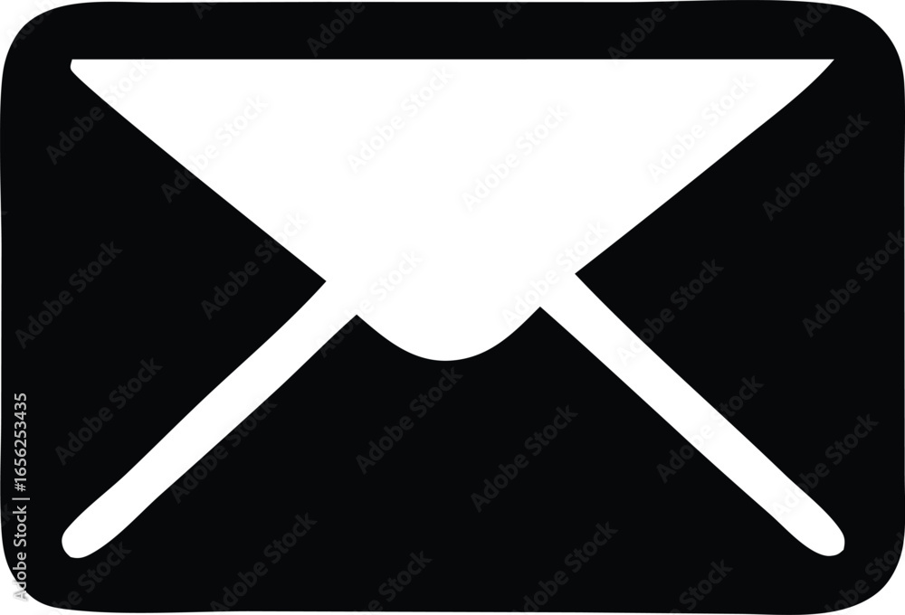 Poster simple black and white icon of an open envelope symbolizing communication and correspondence