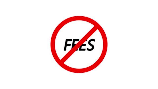 Fees prohibition sign animation. warning symbol, alert, error sign.