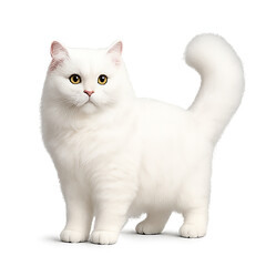 Obraz premium White British Longhair Cat Standing in 3/4 View � Full Body Transparent PNG
