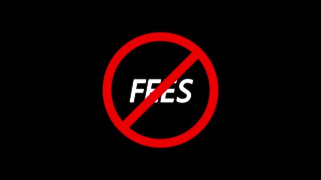 Fees prohibition sign animation. warning symbol, alert, error sign.