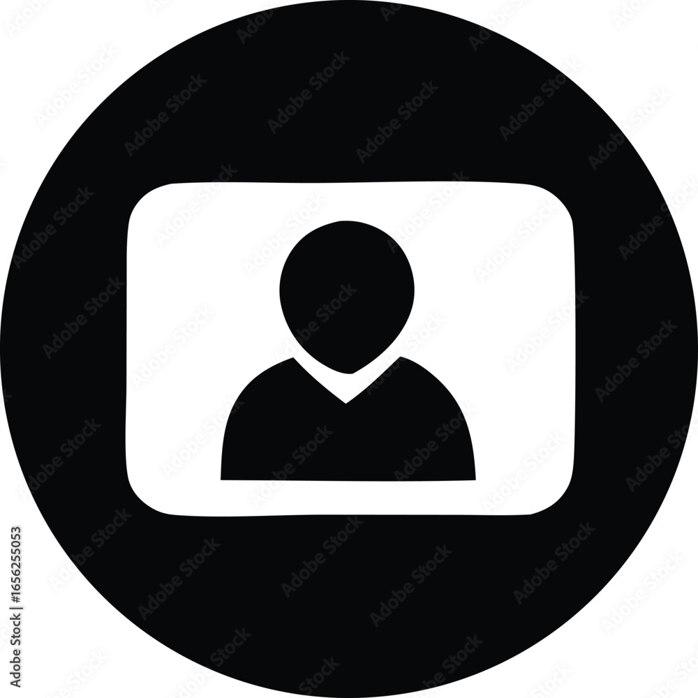 Poster simple silhouette of a person inside a rounded rectangle within a black circle icon representing use