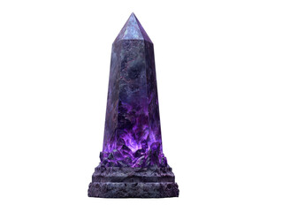 Tall dark crystal obelisk with a luminous purple core and a rough stone base.