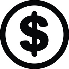 A bold black dollar sign icon is prominently displayed within a thick black circular outline symbolizing currency and financial transactions