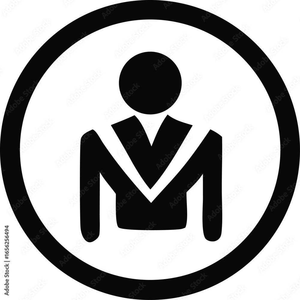 Poster simple black silhouette of a person in a suit within a circular outline representing a user or profi