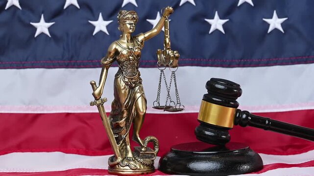 american flag with goddess of justice themis