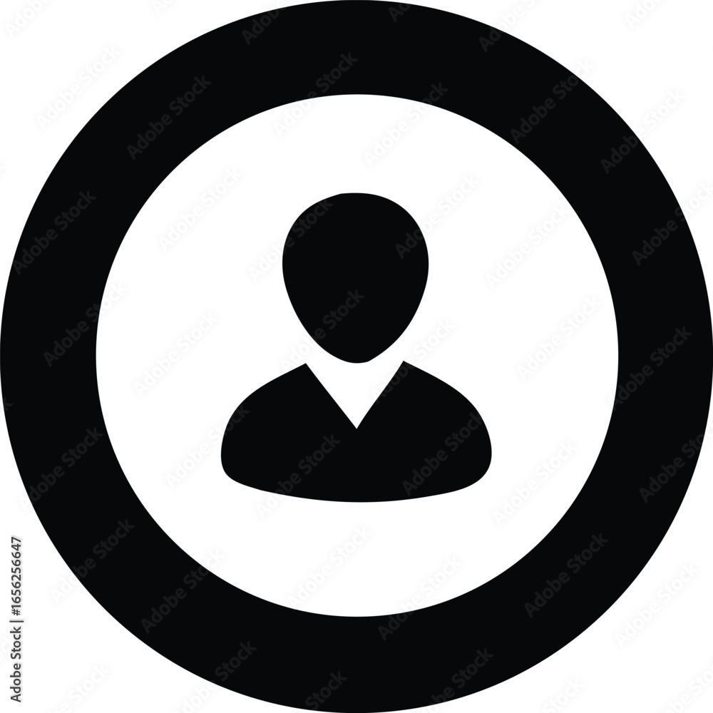 Poster simple black and white icon of a person silhouette inside a circular target symbol representing user