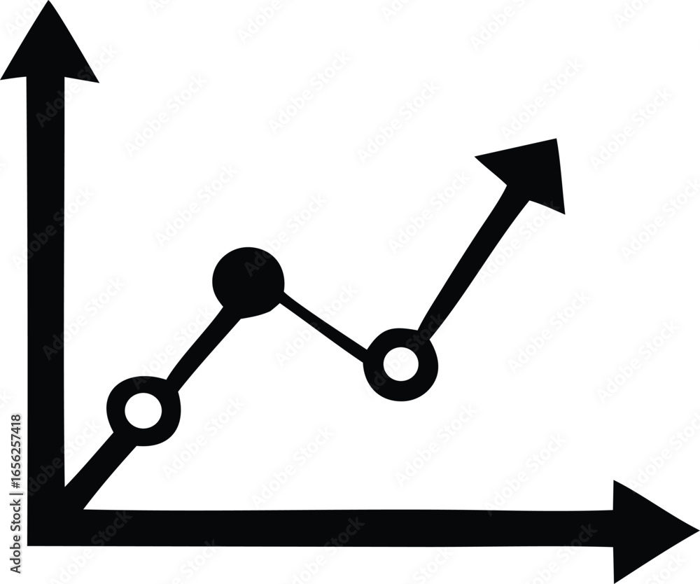 Poster a simple black and white line graph with data points and arrows indicating upward and downward trend