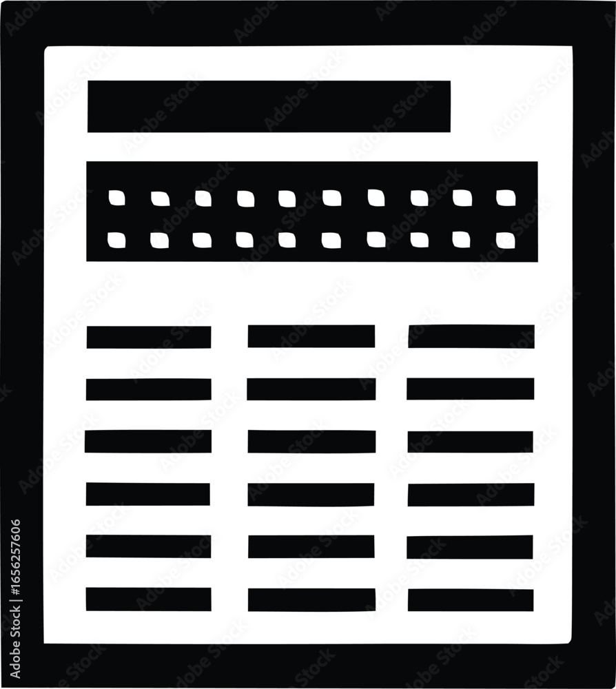 Aufkleber stylized black and white icon representing a digital spreadsheet or data table with rows and columns