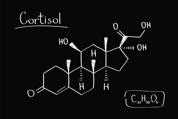 Cortisol Hormone Molecule Stress Hormone Structure for Endocrinology and Medical Research doodle hand draw