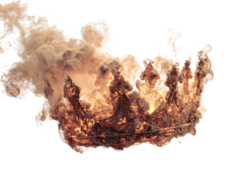 Fiery royal crown formed from billowing clouds of brown and orange smoke.