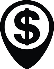 Location pin icon featuring a prominent dollar sign symbolizing financial destination or money related place