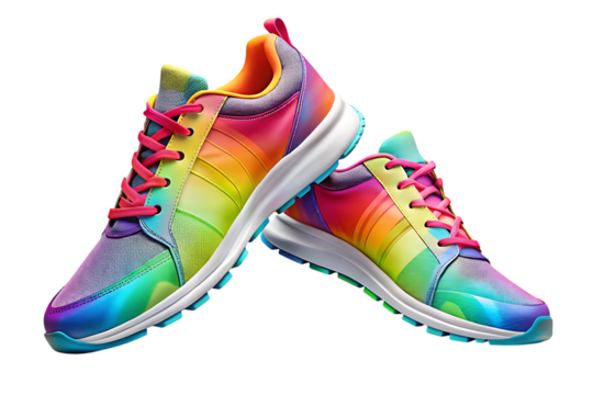 colorful cool running sneakers mockup, png file of - isolated cutout object with shadow on a white PNG
