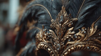 Ornate Golden Headdress Detail with Feathers for Royal or Fantasy Theme