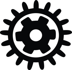 Obraz premium A stark black silhouette of two interlocking gears one with many outer teeth and a smaller inner gear symbolizing mechanical connection and industry