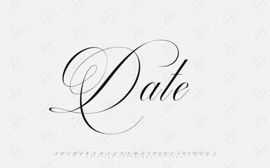 Elegant calligraphy script font with decorative flourishes for wedding invitations and formal events
