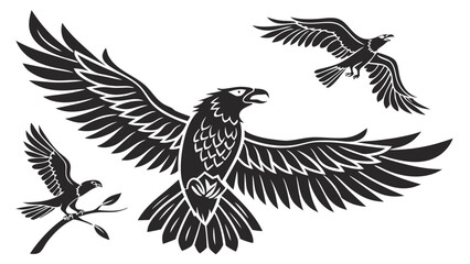 Eagle silhouette flying with open wings