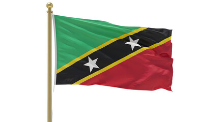 Flag of Saint Kitts and Nevis waving on pole isolated on white background, symbol of Caribbean country, perfect for travel and cultural projects