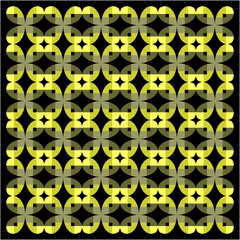 Radiant yellow arcs interlock seamlessly, forming luminous star-like patterns across black void, symbolizing unity, balance, harmony, repetition, rhythm, and eternal interconnected energy.