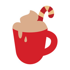 Hot Chocolate Mug with Candy Cane Isolated Vector Illustration. Simple and festive vector design perfect for winter and Christmas themes.