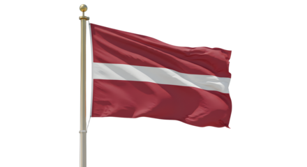 Latvia national flag waving isolated on white background, symbol of Latvian identity and heritage, perfect for patriotic events
