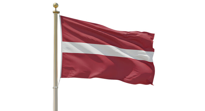 Latvia national flag waving isolated on white background, symbol of Latvian identity and heritage, perfect for patriotic events